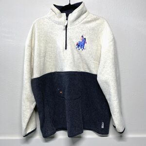 Disney POOH Cream Gray Eeyore Kangaroo Pocket Fleece Womens Pullover L